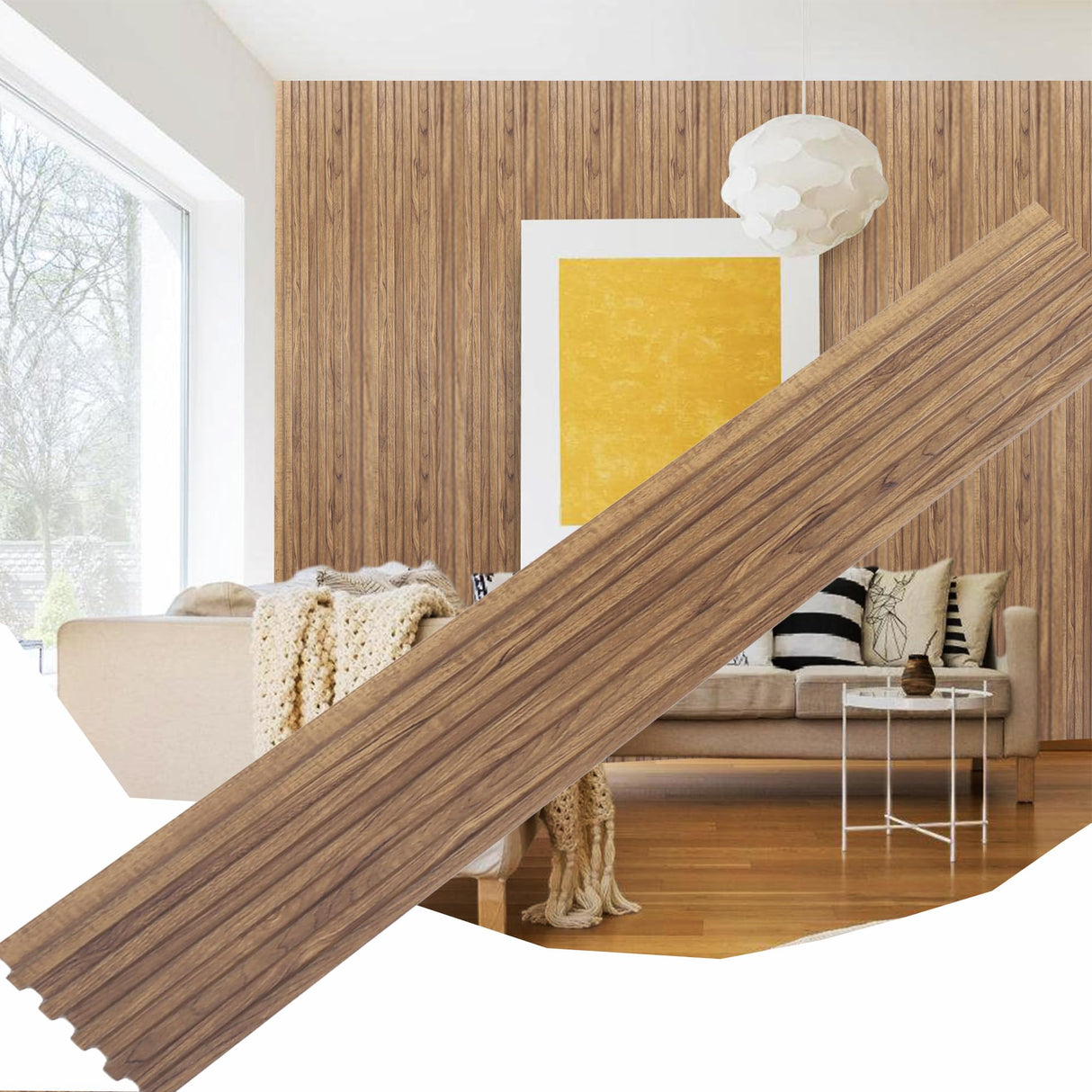 KASARO PS 3D Faux Wood Wall Panels, 16 Pieces Wainscoting Slat Panel for Interior Wall and Ceiling Decor, 47.2 x 4.8 inch Fluted Accents for Living Room, Bedroom, Natural KASARO