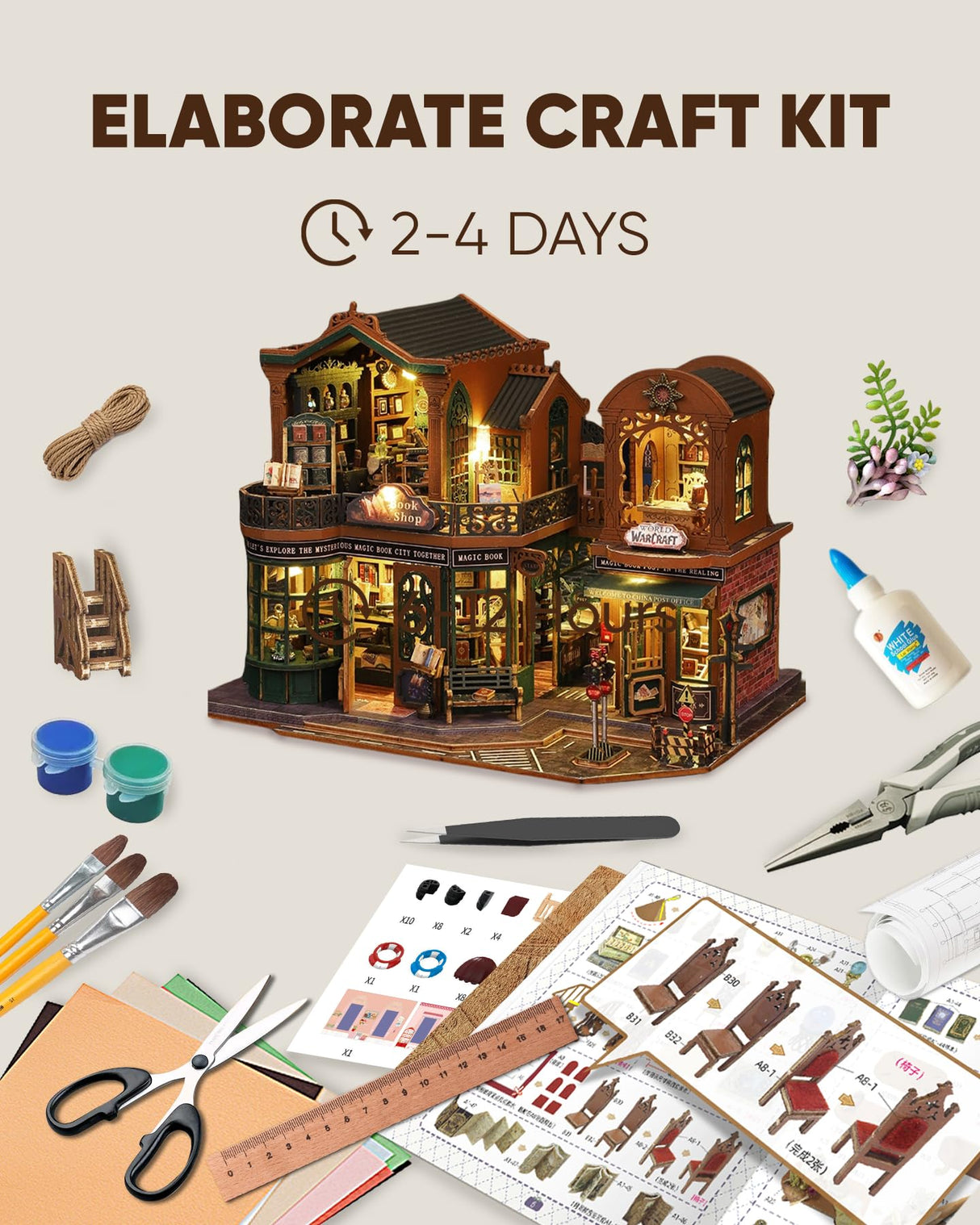 DIY Miniature House Kit, Mayberry Street Miniatures, Magic House Miniature kit, Model Building Craft Diorama Kit, Ideal Gifts for Birthday Easter Christmas(Magic Book Shop) Flybean