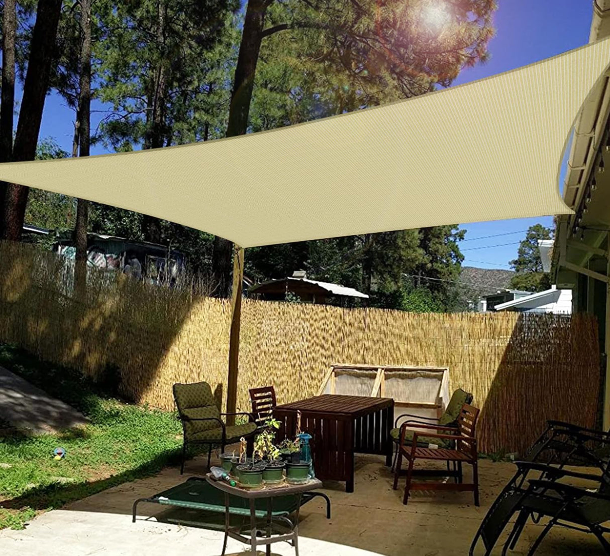 Windscreen4less 14' x 14' Sun Shade Sail Rectangle Outdoor Canopy Cover UV Block for Backyard Porch Pergola Deck Garden Patio (Beige) Windscreen4less