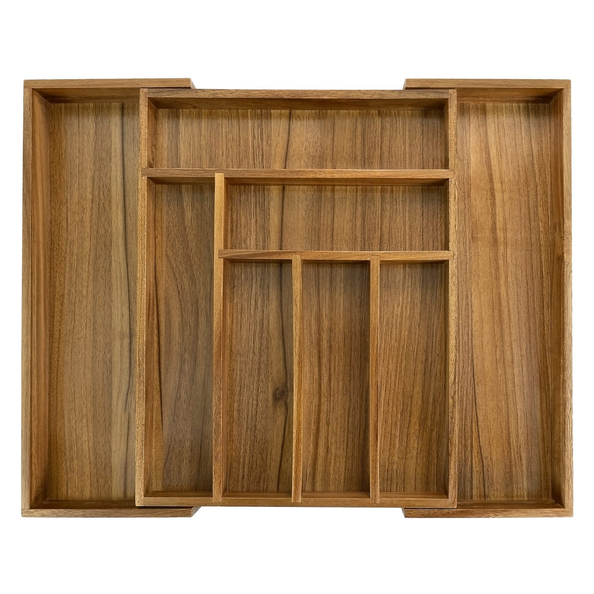 Luxury Acacia Kitchen Drawer Organizer - Silverware Organizer - Utensil Holder and Cutlery Tray with Grooved Drawer Dividers for Flatware and Kitchen Utensils (8 Slot), 17*12.4*2 inch EcoFives