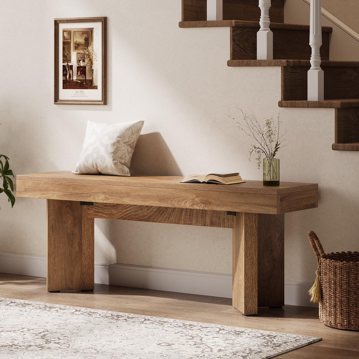 Tribesigns 47" Wooden Entryway Bench, Farmhouse Indoor End of Bed Bench, Long Table Benches Seat for Bedroom, Hallway, Foyer, End of Bed (Rustic Brown) Tribesigns