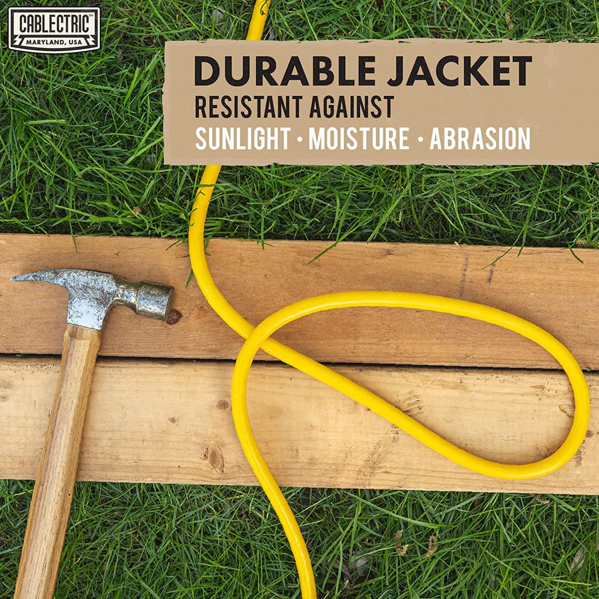 Cablectric 75 Ft Outdoor Extension Cord - 10/3 SJTW Heavy Duty Yellow 10 Gauge Lighted Electrical Cable with 3 Prong Grounded Plug Cablectric