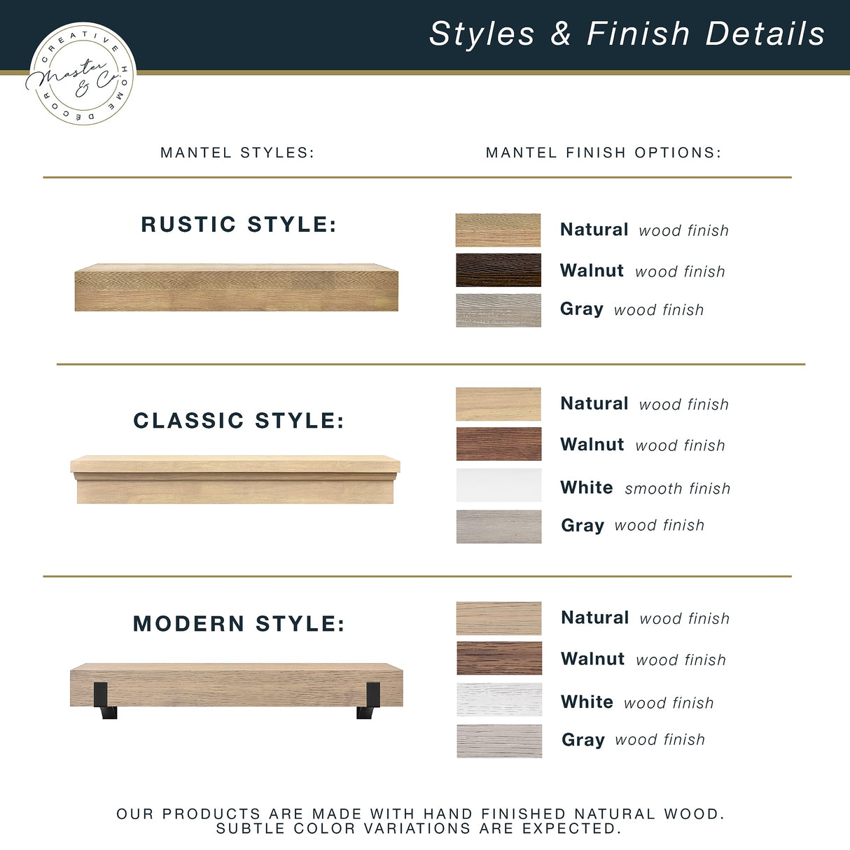 MCS 48-Inch Mantel, Master & Co Antique Natural Finsh Solid Wood Floating Fireplace Mantel, Long Floating Shelf for Livingroom with Wood Cleat Hanging System, Photo and Home Decor Display Shelf MCS