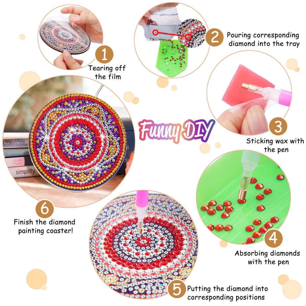 BSRESIN 8 Pcs Coasters with Holder, Mandala DIY Diamond Art Crafts for Adults, Small Diamond Painting Kits Accessories BSRESIN