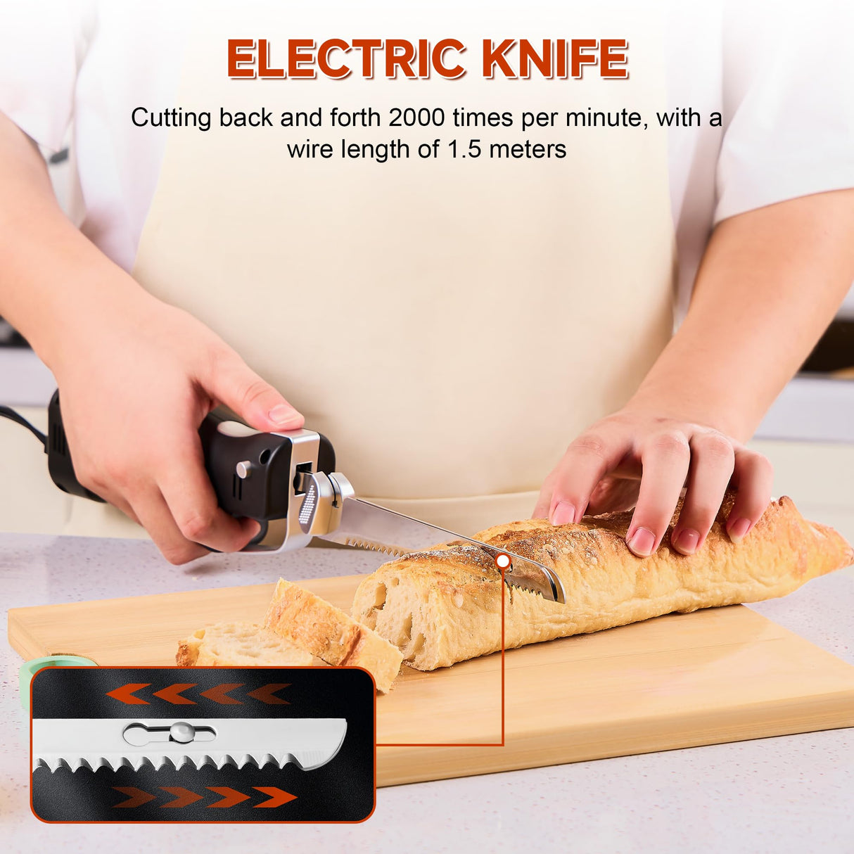 Electric Knife - Carving Knife Set, Black Ergonomic Handle Electric Knifes Cutting 2000 Times/Minute with 60-inch Power Cord, for Meat, Poultry, Bread, Brisket Slicing, Thanksgiving and Christmas Gift Wanvoapls