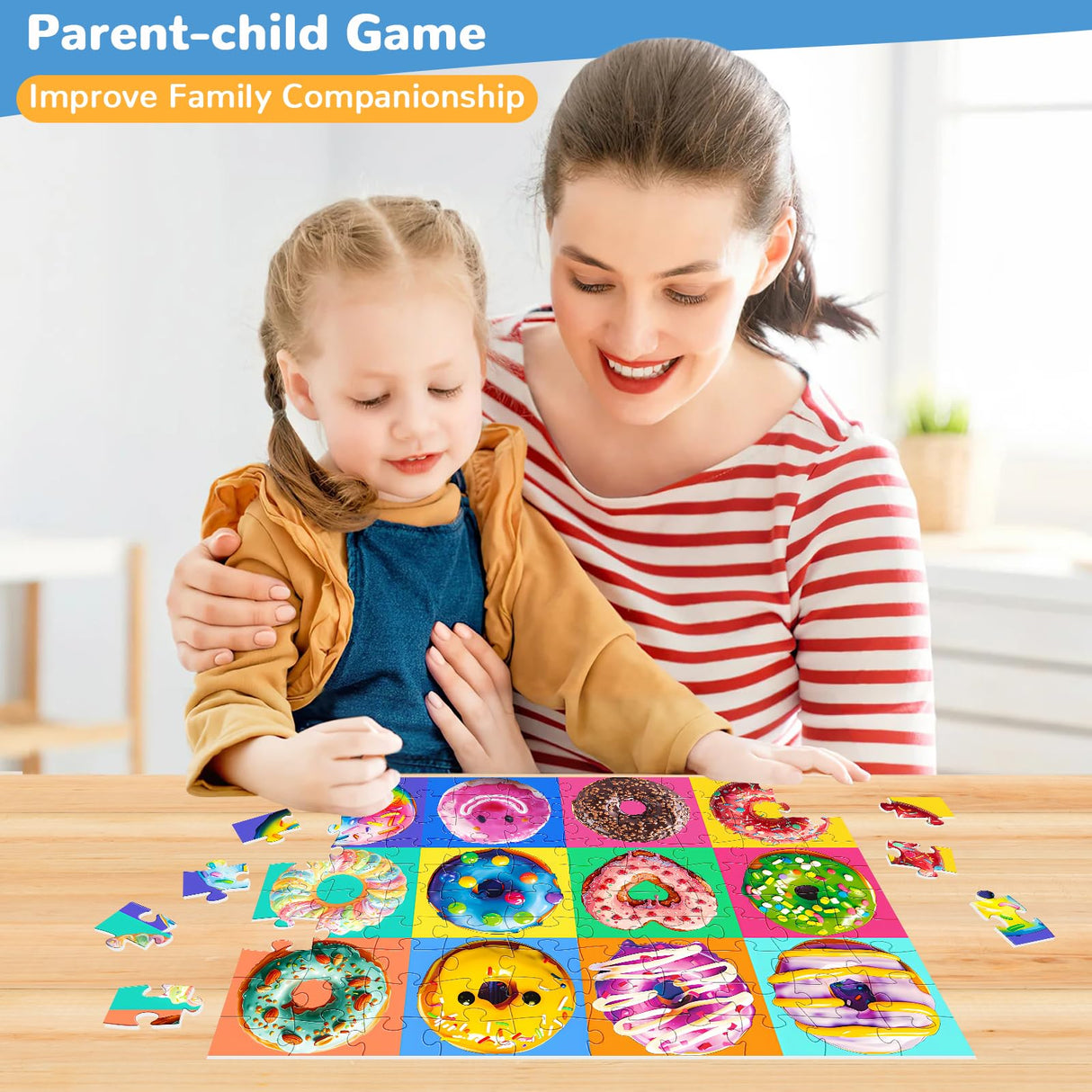 100 Pieces Puzzles for Kids Ages 4-8 | Delicious Donuts Jigsaw Puzzles | Large 100 Piece Puzzle for Toddler Children | Sturdy,Safe | Engaging & Educational Toys Great Gift for Boys Girls,15x10in mjyphdm