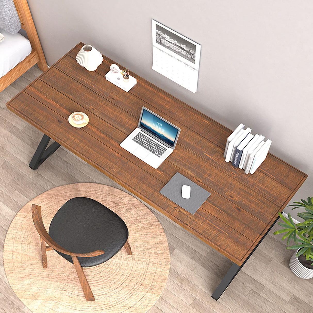 IBF Solid Wood Computer Desk, Rustic 55” Real Wood Home Office Work Desk, Farmhouse Natural Wood Desk for Writing Study, Simple Fir Wooden PC Table Workstation for Living Room Bedroom, Brown, 55 inch IBF