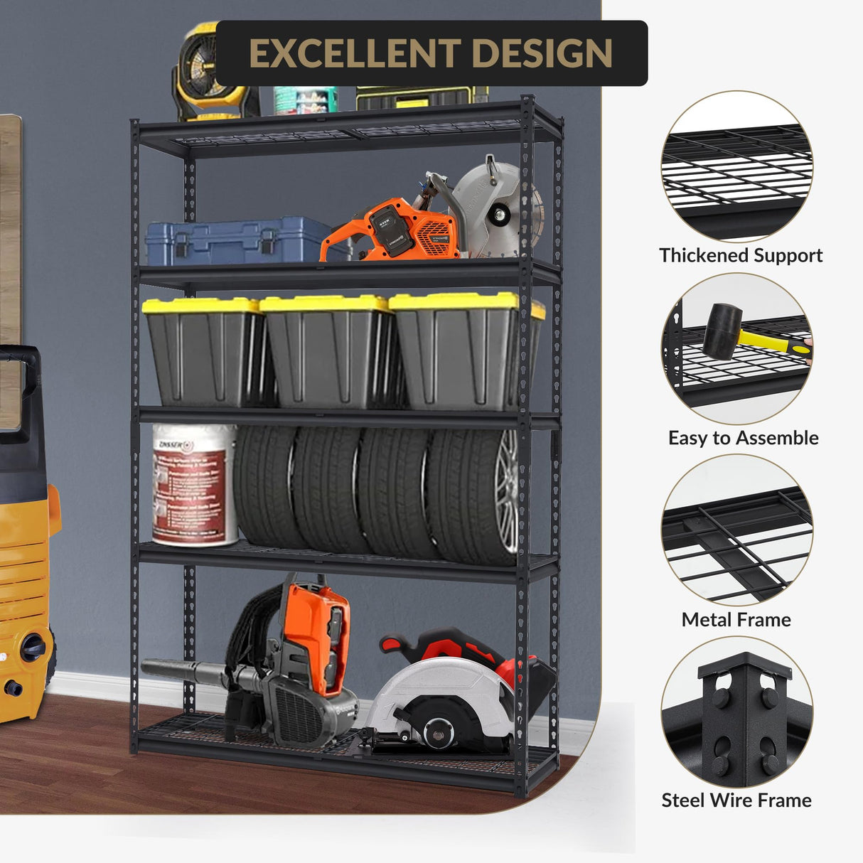 GarveeTech Heavy Duty Garage Shelving Unit, 48 in L x 18 in W x 72 in H Adjustable Storage Shelves, 2500 LBS Load Capacity, Durable Metal Shelves for Garage Organization, Basement, Workshop GarveeTech