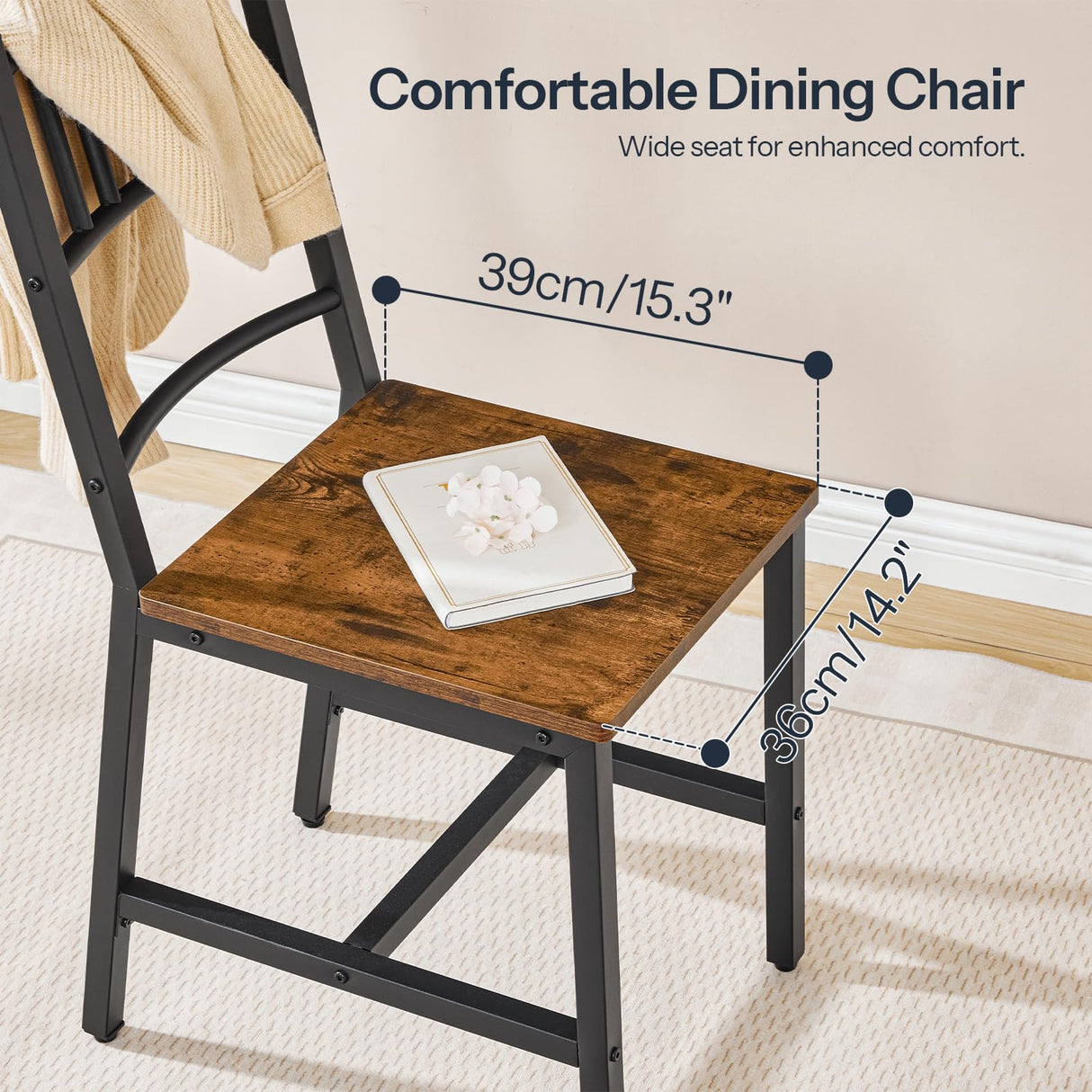 HOOBRO Dining Chairs Set of 2, Rustic Wooden Chairs with Metal Frame, Dining Room Chairs with Slat Back, Easy to Assemble, Modern Dining Chair for Kitchen, Living Room, Rustic Brown and Black BF39CD01 HOOBRO