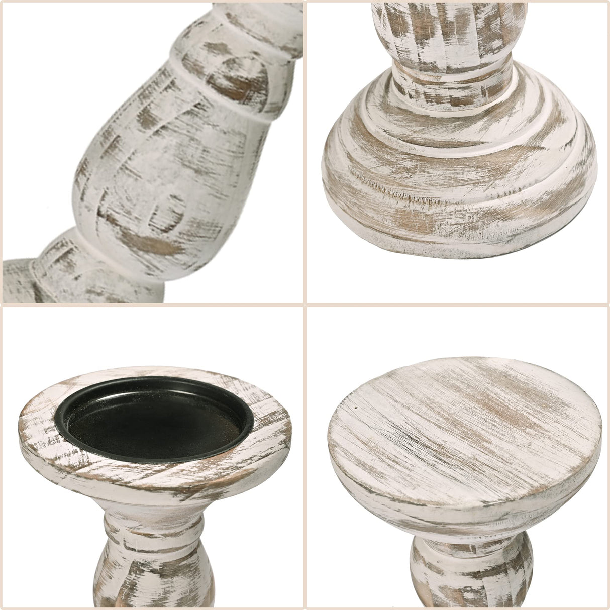 Yorkmills Pillar Candle Holder Set of 3, Farmhouse Decor Living Room Tall Candle Holders for Pillar Candles, Wood Candle Holders for Table Centerpieces White Home Decor Kitchen Dining Room Table Decor Yorkmills