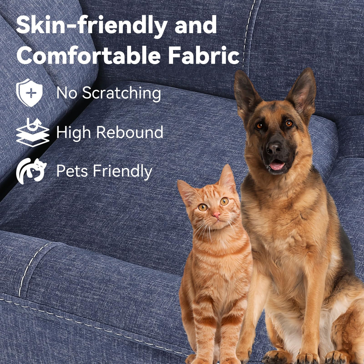 Susalt 360° Swivel Rocking Recliner, Manual Comfy Nursery Glider Rocker Chair for Indoor Bedroom, Upholstered Soft Fabric Living Room Reclining Chair with Lumbar Support for Adults (Blue) Susalt