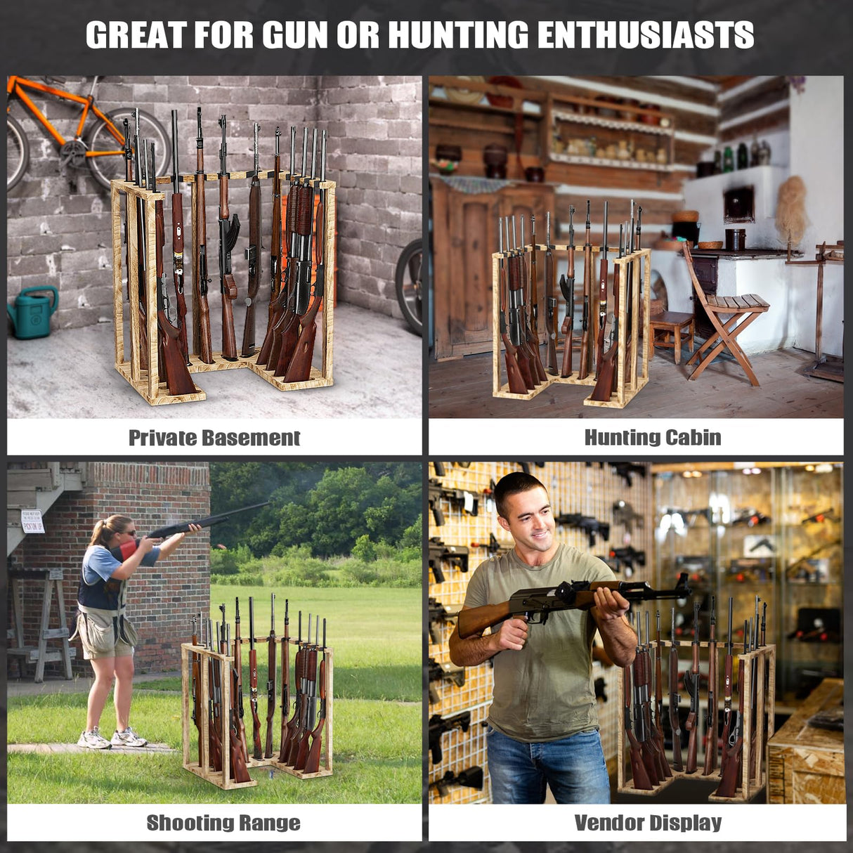 amoard Indoor Gun Rack Corner Wood Heavy Gun Rack Rifle Stand Display Shotgun Organizer and Storage Racks Stable Support for 15 Guns amoard