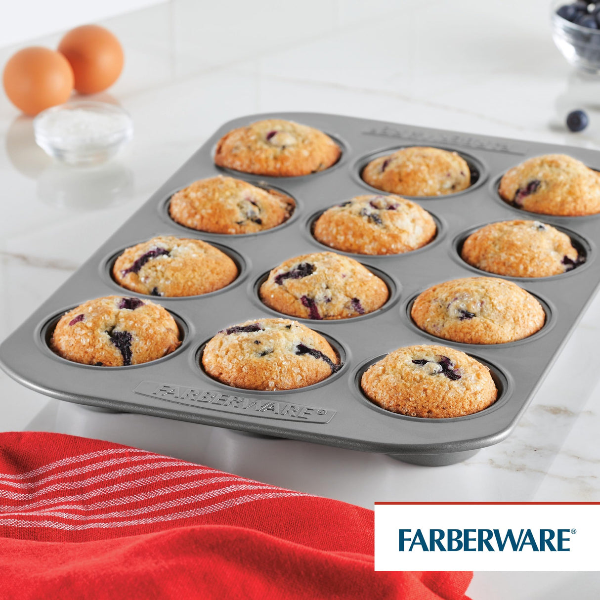 Farberware Nonstick Bakeware 12-Cup Muffin Tin / Nonstick 12-Cup Cupcake Tin - 12 Cup, Gray Farberware