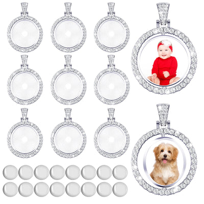 27 Pieces Rhinestone Bezel Pendant Trays Set Including 9 Pieces Double-Sided Sublimation Blank Pendant Trays 1 Inch Bezel Pendant Trays Round Pendant Charms with 18 Transparent Glass (Silver)