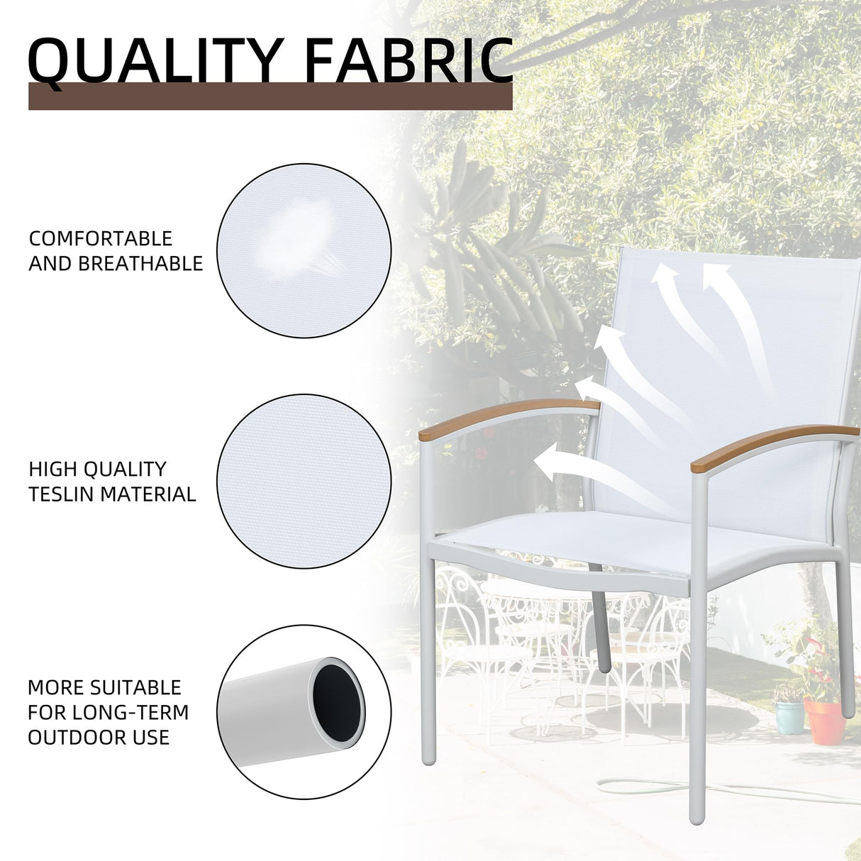 Shintenchi 3 Pieces Patio Bistro Sets, Outdoor Textilene Fabric Conversation Bistro Set, Textilene Fabric Front Porch Chairs Small Patio Furniture Set with Table for Lawn,Garden,Balcony (White) Shintenchi