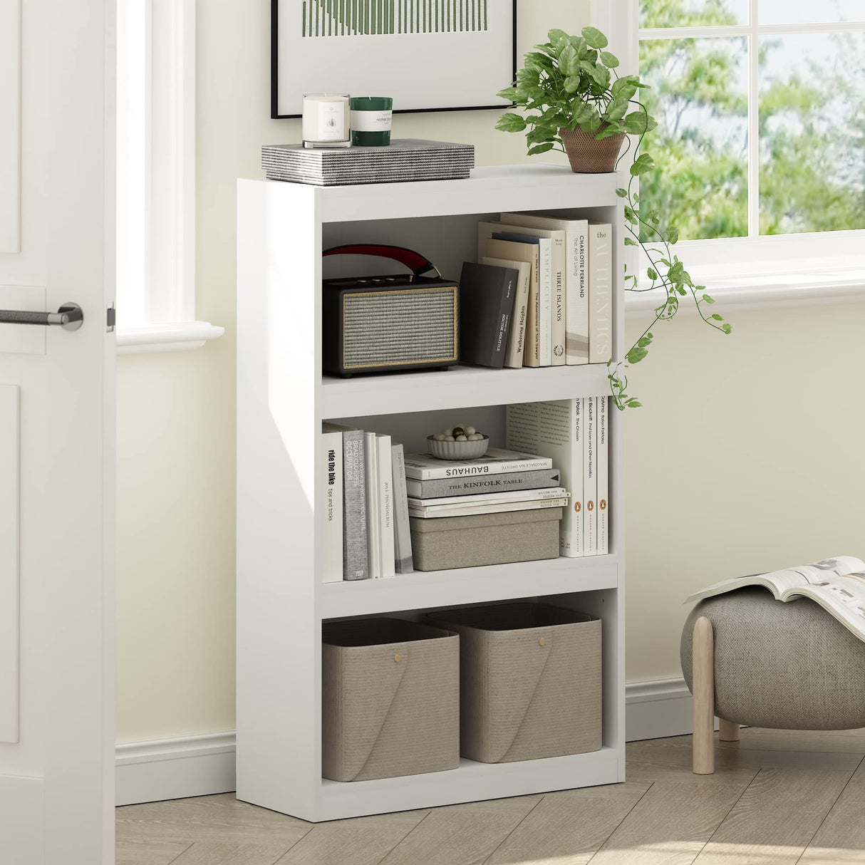 Furinno Jaya Enhanced Home Bookcase 3-Tier Adjustable Bookshelf, White Furinno