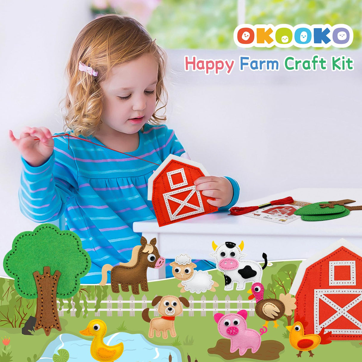 OKOOKO Animal Sewing Craft Kit, Sewing Craft Kit for Kids, DIY Crafting and Sewing Set, Art Craft Kits, Fun and Educational Craft Set, Sew Your Own Felt Animals OKOOKO