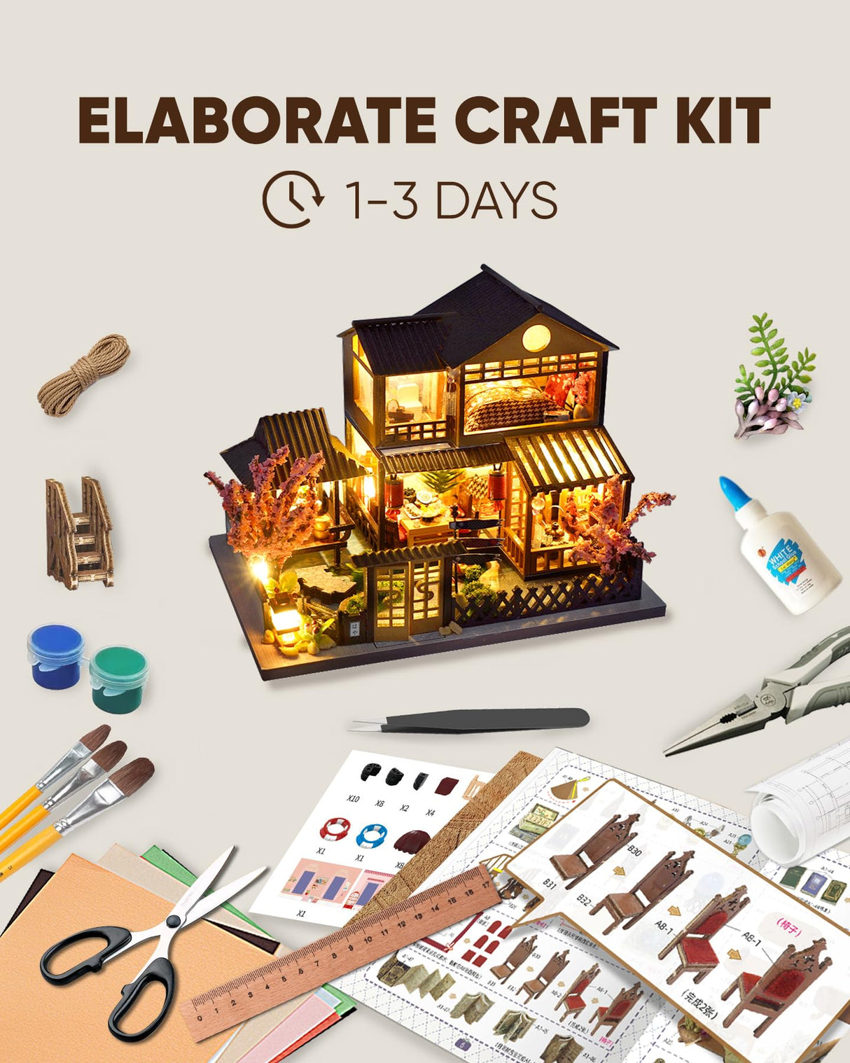 DIY Miniature House Kit, Mini House Kit for Beginners, Mayberry Street Miniatures, Model Building Craft Diorama Kit, Ideal Gifts for Birthday, Christmas(Japanese Garden House) Flybean