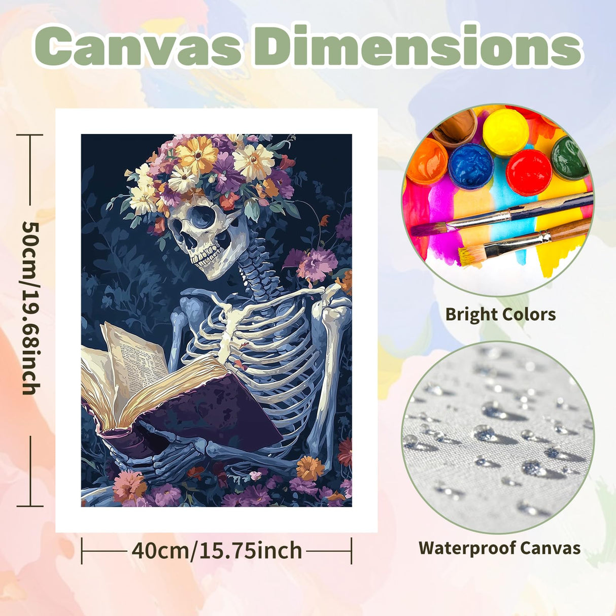 Ceiomez DIY Skull Paint by Numbers Kit for Adults, Skeleton Paint by Numbers for Adults, Halloween Adult Paint by Number Kits on Canvas for Home Decor Gift Art Work 16x20in Ceiomez