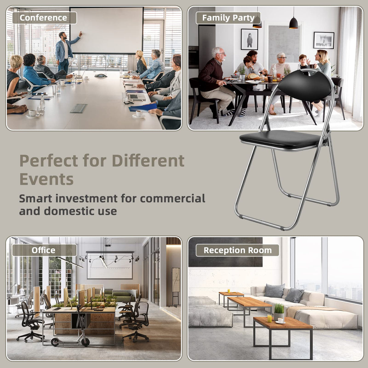 Giantex 6-Pack Folding Chairs Set - Waiting Room Chairs with Padded Seats and Carrying Handle for Desks Home Office Steel Guest Reception Party Poker Stackable Conference Chairs Pack of 6 Giantex