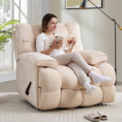 VIKAYAMICS Oversized Rocker Recliner Chair 42” Power Swivel Recliner for Living Room Overstuffed Extra Wide Rocking Recliners with Breathable Soft Fabric Up to 400lbs(Manual Beige)