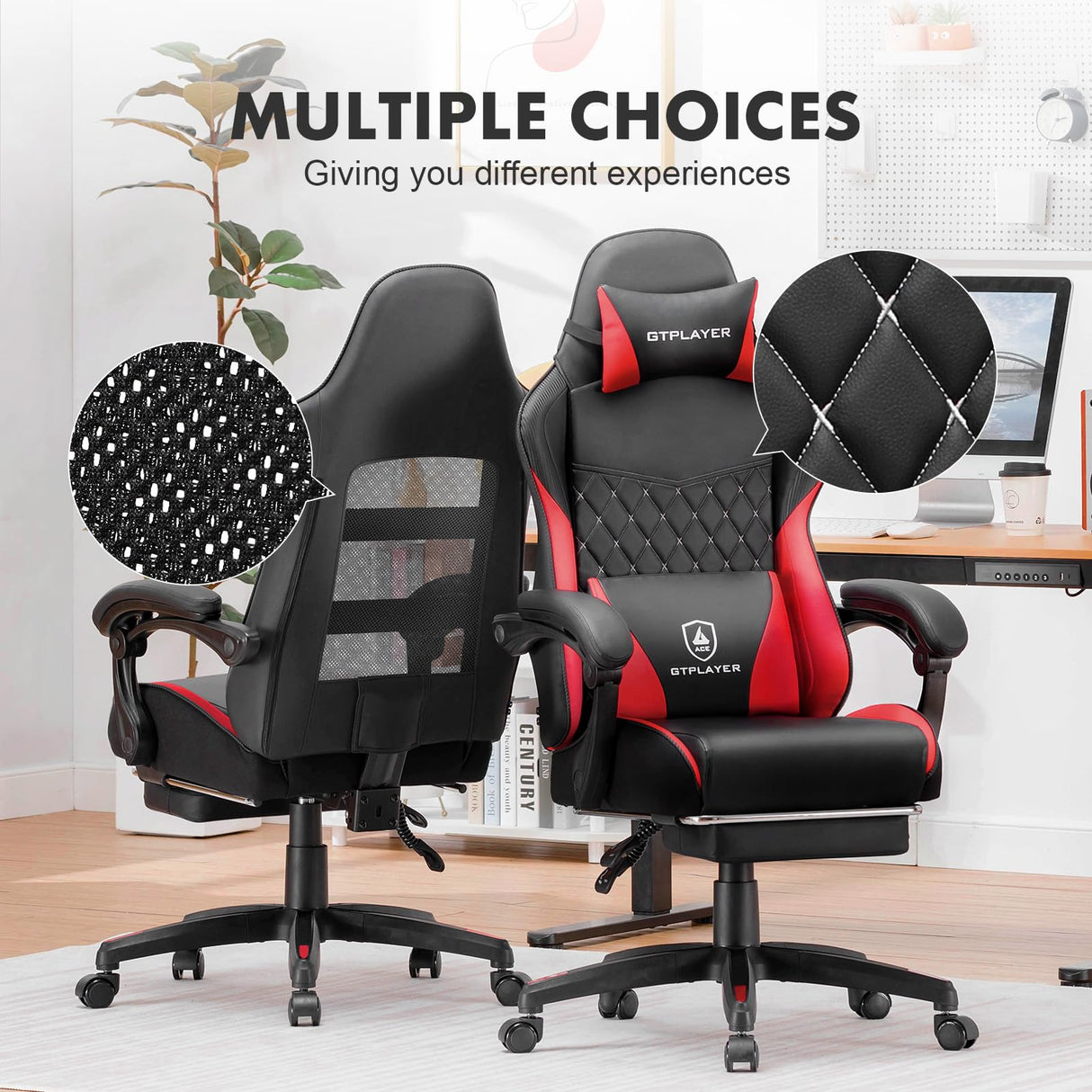 GTPLAYER Gaming Chair, High Back Leather Computer Gaming Chair with Footrest, Ergonomic Height Adjustable Office Chair with Removable Cover and Lumbar Support for Gaming and Work (Red) GTPLAYER