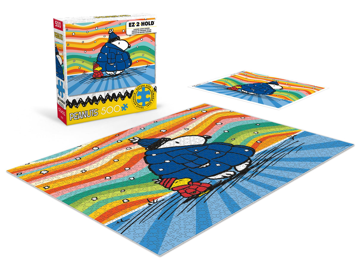 Ceaco - Peanuts - Puffer Coat - 500 Piece Jigsaw Puzzle – Oversized Pieces – Easy to Hold – EZ Hold Ceaco
