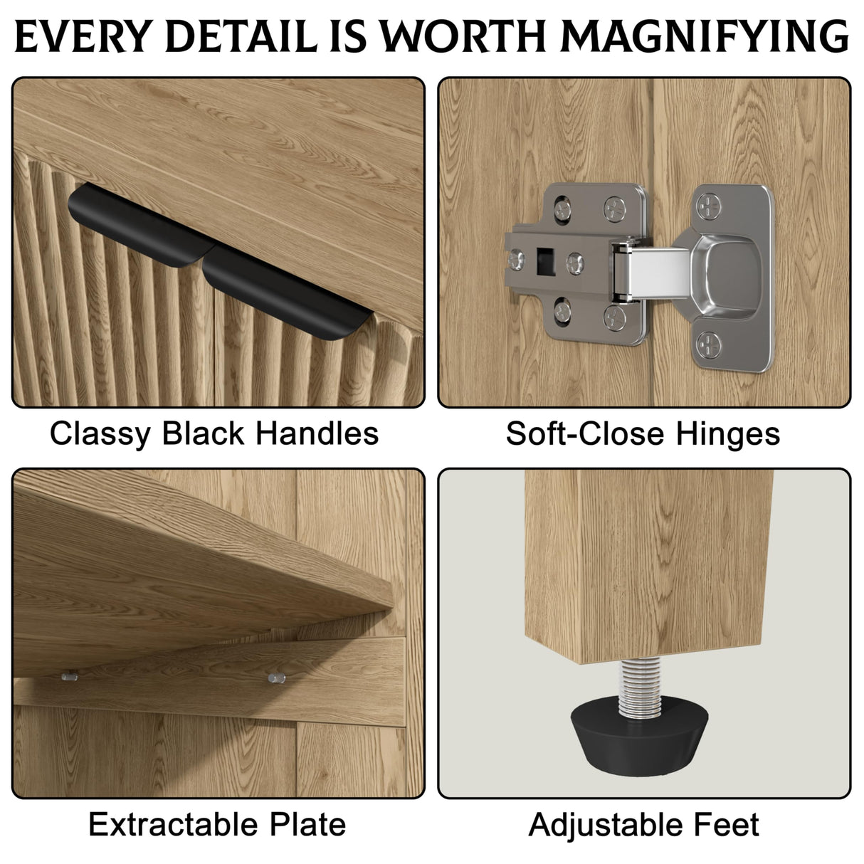 Yusong 71" Tall Arched Bookcase, 5-Tier Arched Bookshelf, Arch Cabinet Display Cabinet with Fluted Doors and Shelves, Modern Farmhouse Kitchen Pantry for Living Room Bedroom, Nature Yusong