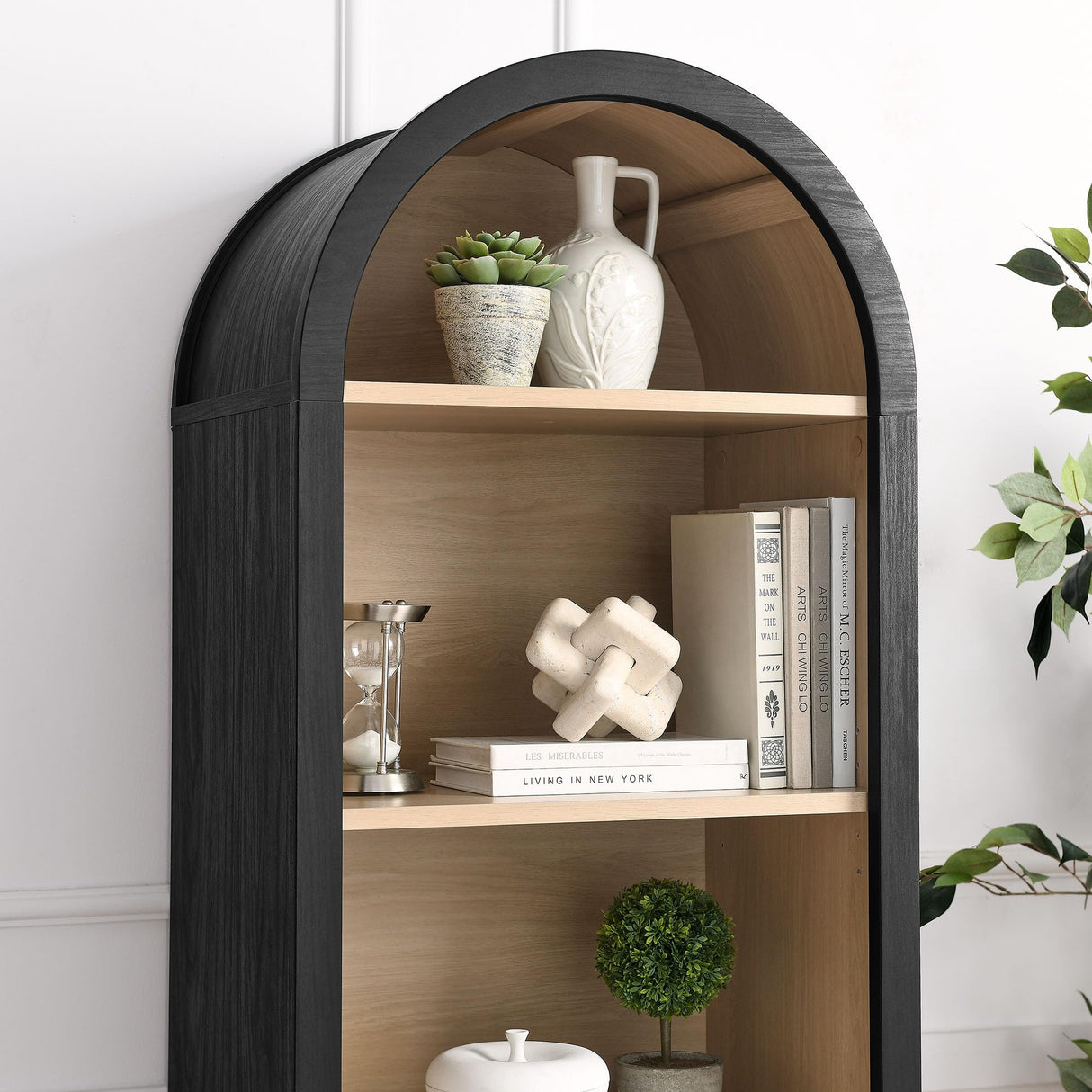 Modway Evie Modern Arched Narrow Bookcase in Black - 71 Inch Open Shelf Display Cabinet - Stylish 5-Tier Bookshelf for Living Room, Dining Room, or Home Office Modway