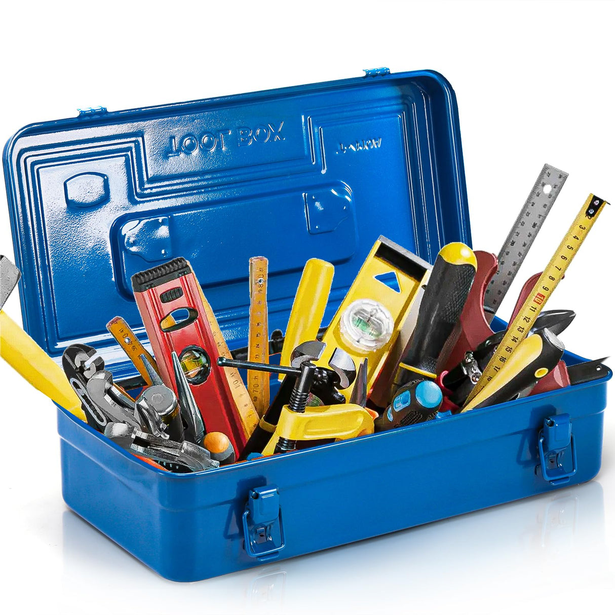 Acshio Portable Steel Tool Box, 16 Inch Metal Tool Organizer Box with Double Latch Closure and Handle, Heavy Duty Storage Toolbox Tool Chest for Workshop, Garage, Warehouse, Household, Blue Acshio