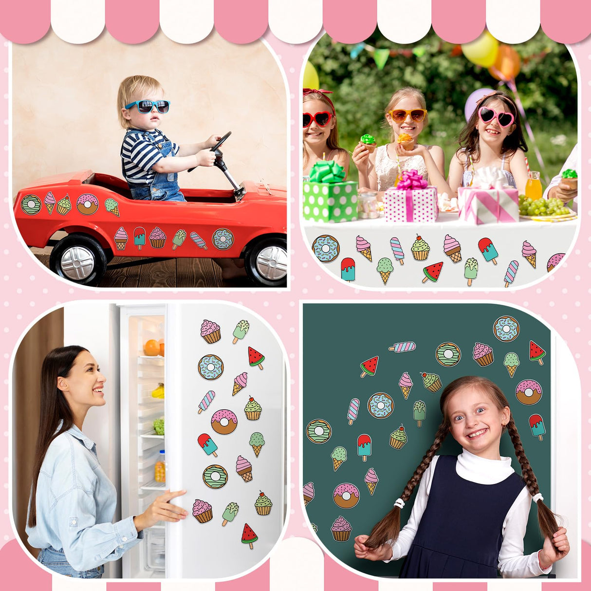 Motipuns 48 Sets Summer Dessert Arts Crafts Coloring Magnets Kits for Fridge Kids Color Your Own Ice Cream Donut Cupcake DIY Magnetic Sweet Treat Crafts for Home Classroom Party Activities Motipuns