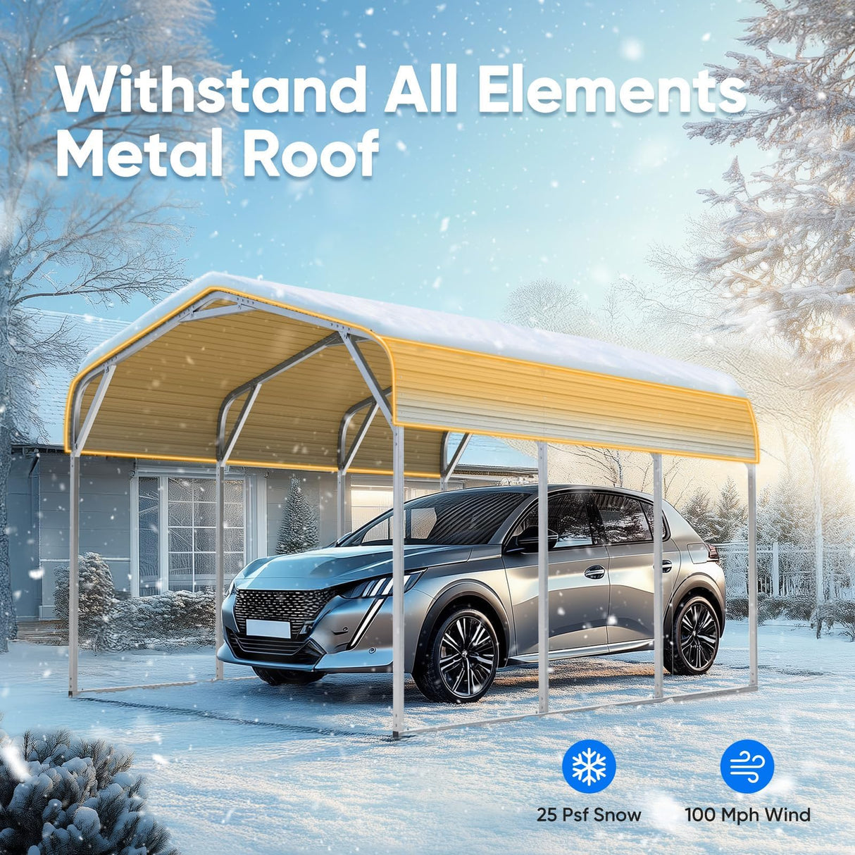 Quictent 10x15 ft Metal Roof Carport Kits Hard Top Garage Heavy Duty Steel Car Canopy, White Quictent