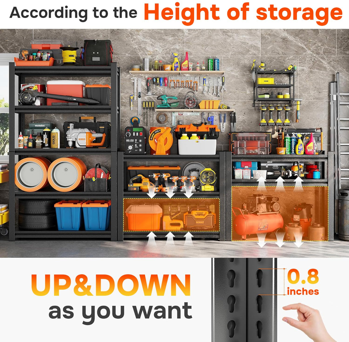 71.2''H Garage Shelving, 2500LBS Heavy Duty Shelvings, Adjustable Garag Storage Shelves, 5 Tier Metal Shelving Unit Wood Storage System Utility Storage Rack for Industrial, Warehouse, Basement KILISTEELS