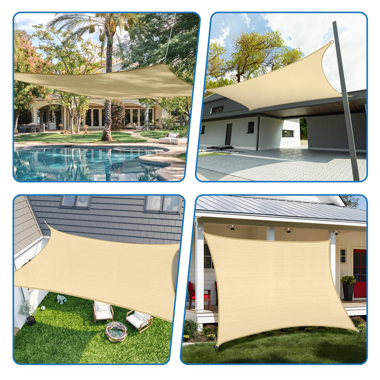 TANG Sunshades Depot Beige 14' x 18' Sun Shade Sail Rectangle Canopy Shade Cover UV Block for Backyard Pergola Porch Deck Garden Patio Outdoor Activities TANG