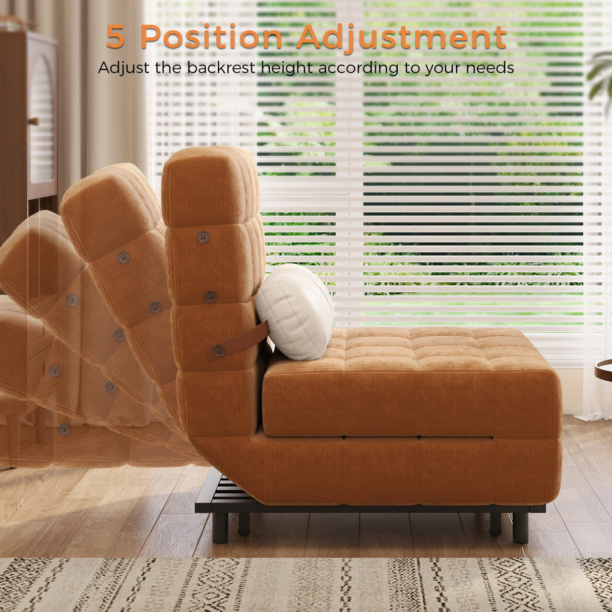 JASIWAY Convertible Chair Bed Sleeper for Adults, 3-in-1 Convertable Single Sofa Futon Chair for Small Spaces, Foldable Sleeping Chaise Lounge, Trifold, Armless, Corduroy (Caramel) JASIWAY