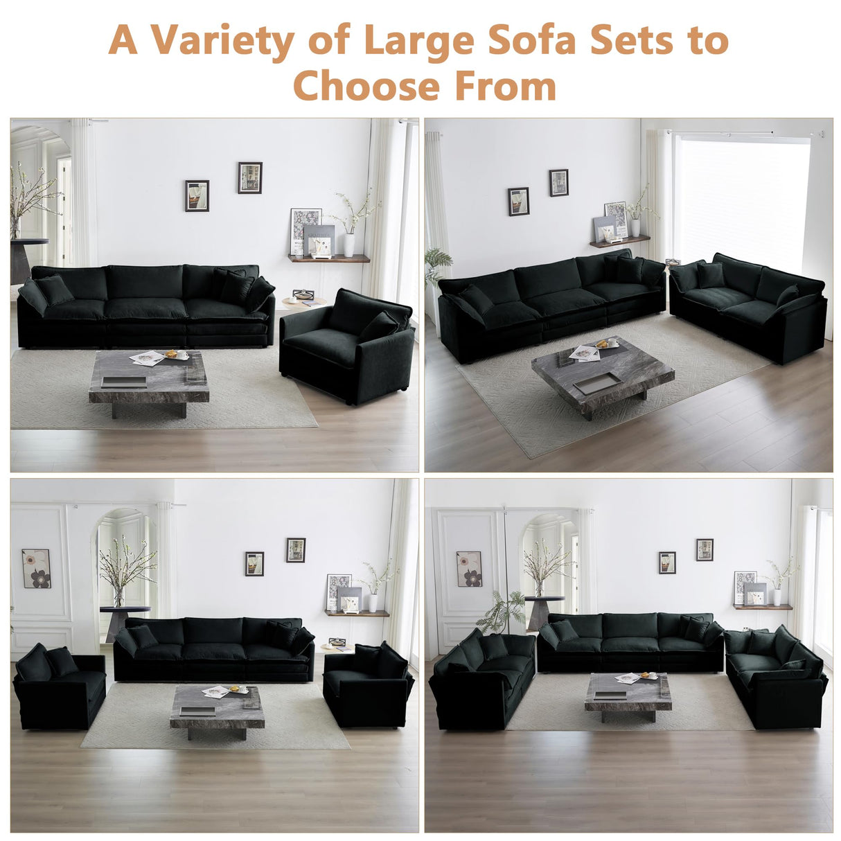 mikibama Luxury 2 Piece Cloud Couches Set, Modern Upholstered Chenille 3 Seater and Loveseat Sofa Set with 9 Pillow for Living Room Bedroom Office Apartment, Black mikibama