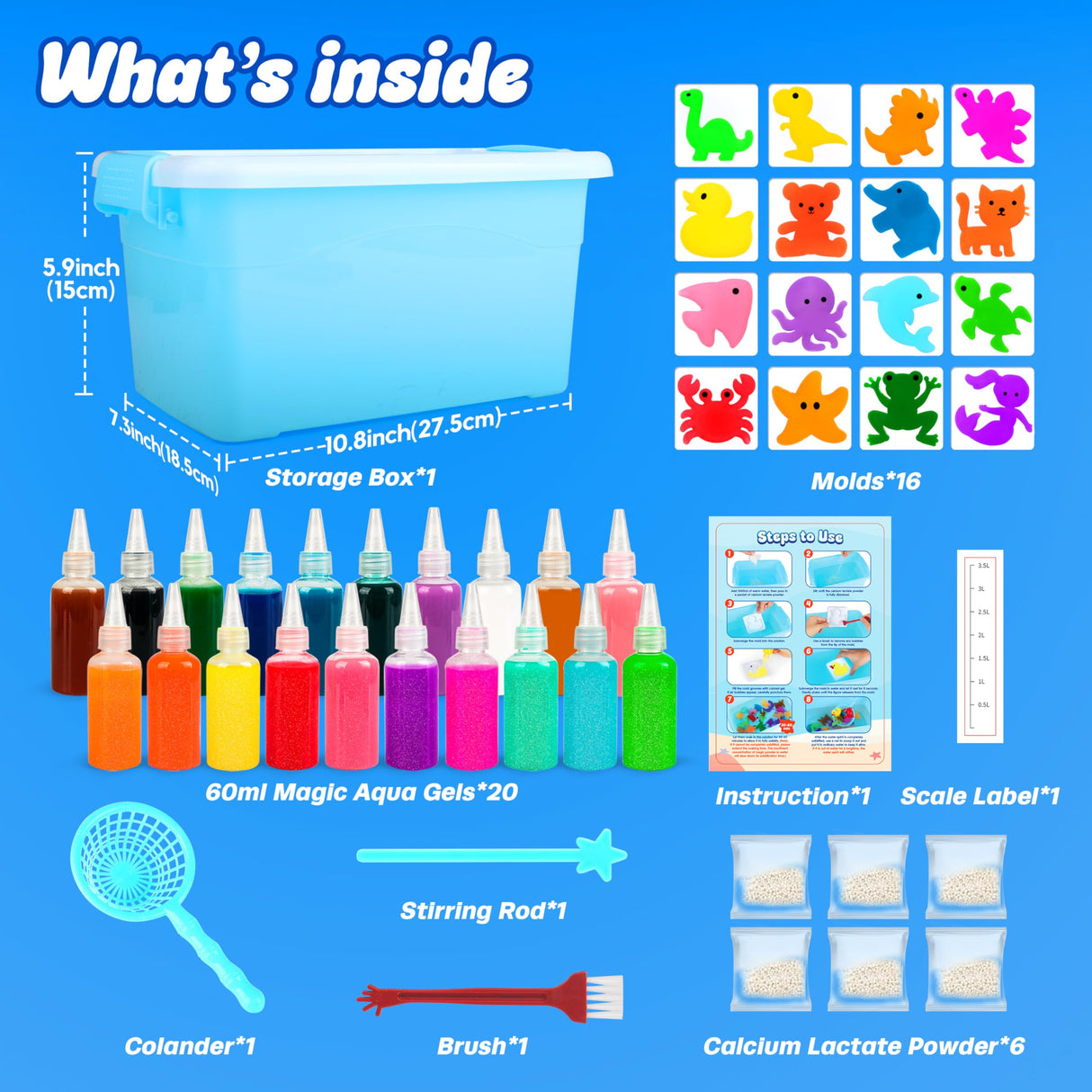 Mocoosy 20 Colors Magic Water Gel Kit for Kids, Aqua Fairy Water Elf Toy Kit with 20 Magic Gels & 16 Squishy Maker Molds, Squishy Making Kit Water Pets DIY STEM Toy Crafts Gifts for Boys Girls Mocoosy