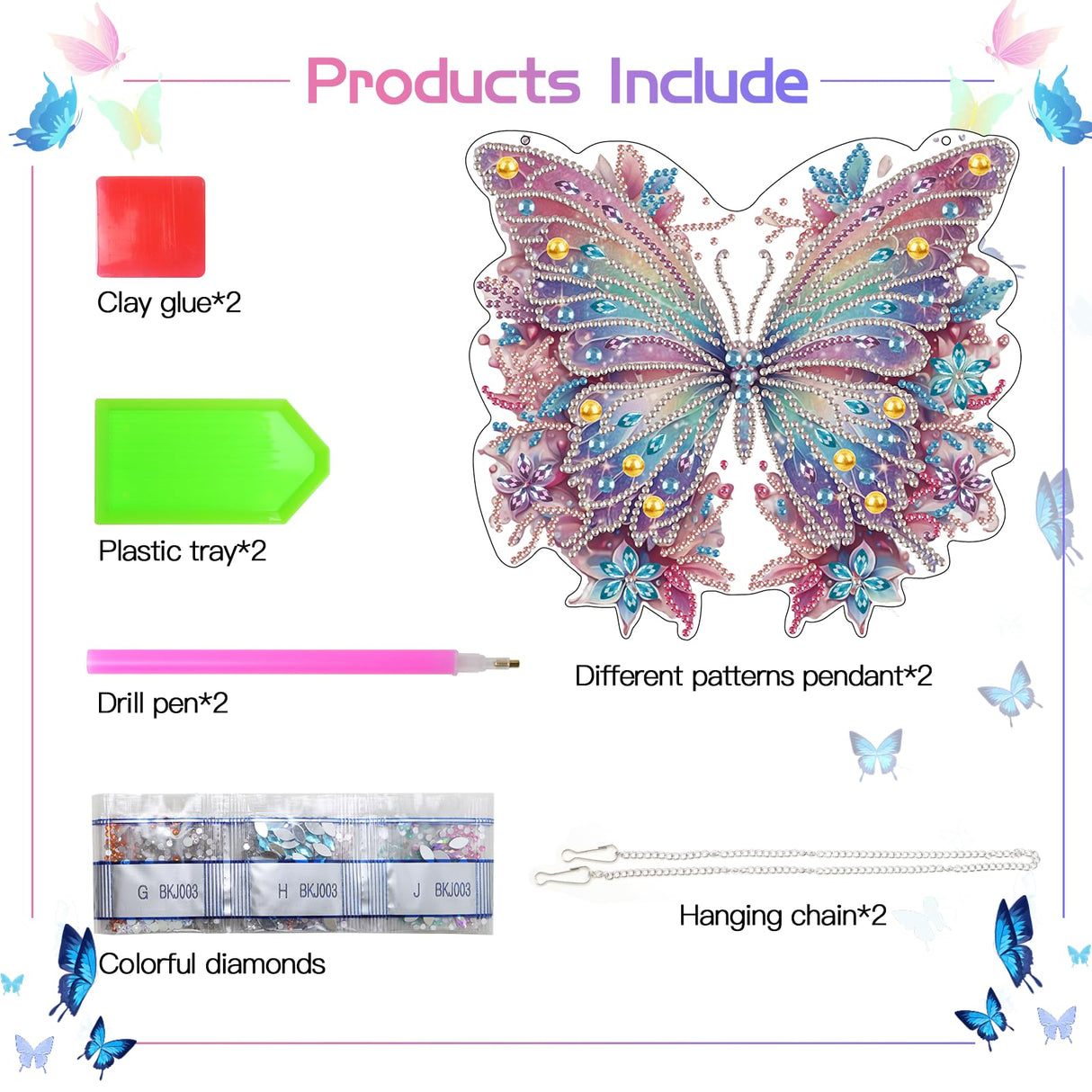 Scettar 2 Pcs Dimond Art Paintings Butterfly, Diamond Art Kits for Adults, DIY Crystal Gem Craft Painting Kit, Special Shape Diamond Art Suncatcher Hanging Ornament for Home and Garden Decor Scettar