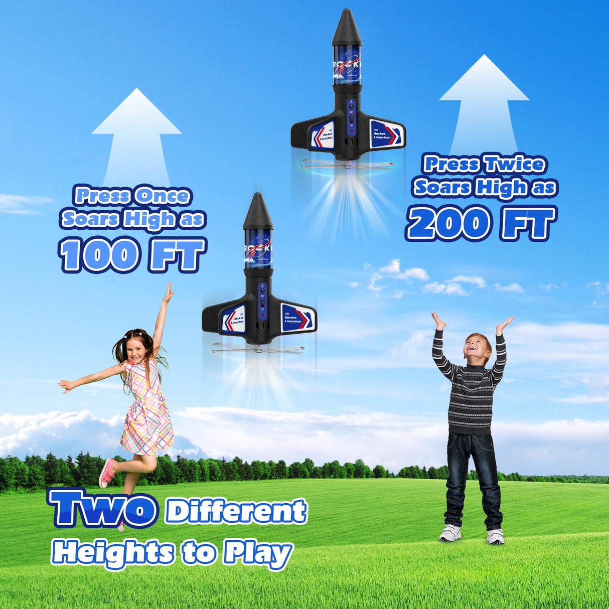 Demolike Rocket Launcher for Kids Automatic Launch 200 Feet Air Rocket Toy for Boy 10 Years Old Air Rocket with Safety Parachute and LED Outdoor Rocket Kits Toys Gifts for Kids Age 5 6 7 8 9 10 11 12 Demolike