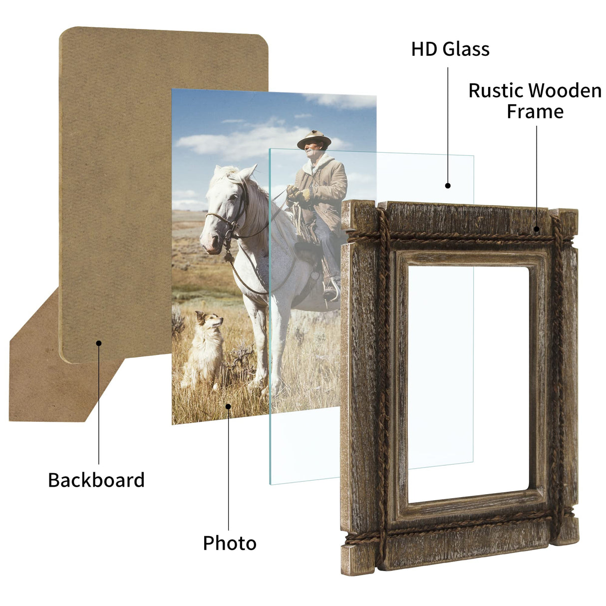 takfot Rustic Picture Frames 5x7 Wooden Picture Frame Set of 2, Distressed Western Photo Frame with Real Glass Wall and Tabletop Display Gift for Mom Dad Family Friends takfot