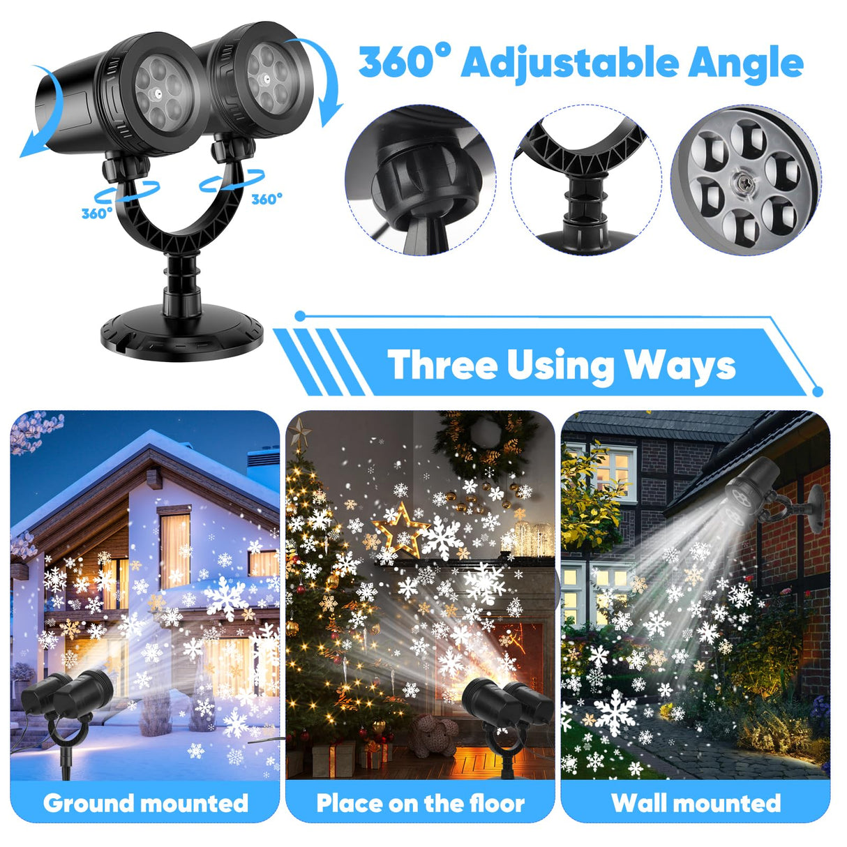 Christmas Snowflake Projector Light, 2025 Dual Head Snowflake Light, IP65 Waterproof, Rotating LED Snowfall Projector for Indoor Outdoor Christmas Party Garden Decorations BOTUMIUY