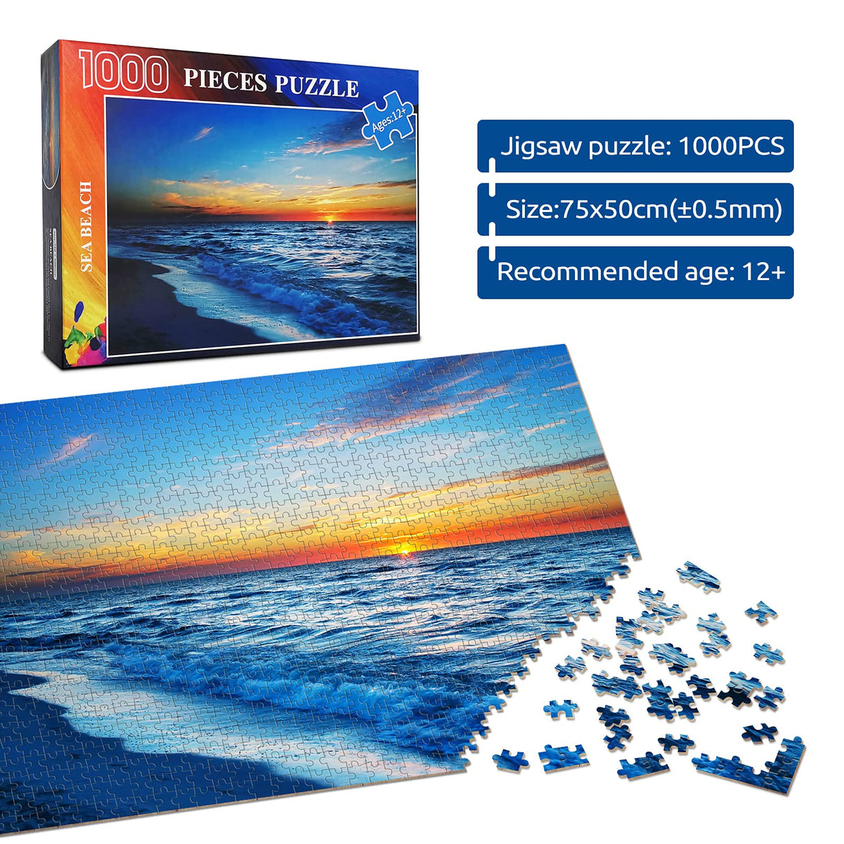 1000 Pieces Wooden Jigsaw Puzzle for Adults, Family or Elderly, Hawaiian Sunset Beach Puzzles, Art Home Decor DIY Funny Parent-Child Educational Game Toy Sunset Puzzle Gift for Mom, Wife, Friend najiaxiaowu