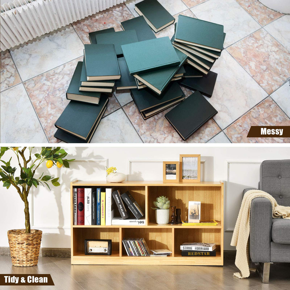 Tangkula Yellow 5-Cube Wooden Storage Bookcase - Stylish 2-Tier Display Shelf for Any Room Tangkula