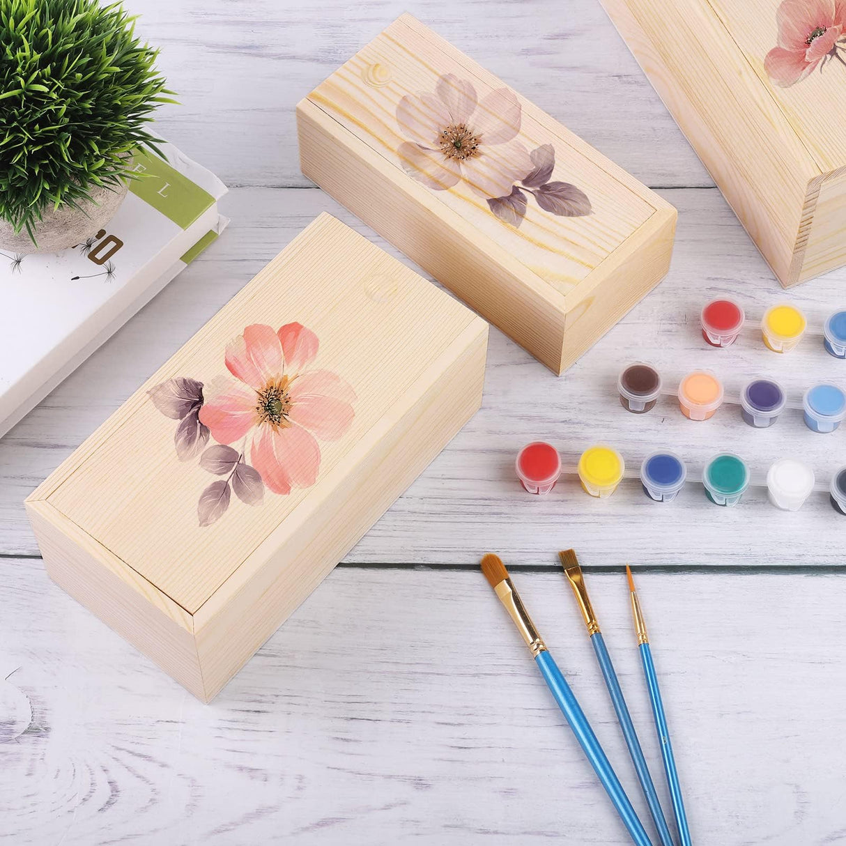 Aodaer 3 Pack Unfinished Wooden Box with Slide Lid, Blank Pine Wood Box Case Container Wood Jewelry Box for Storage, Arts, Crafts, Hobbies, Sewing, Keepsakes, Jewelry Aodaer