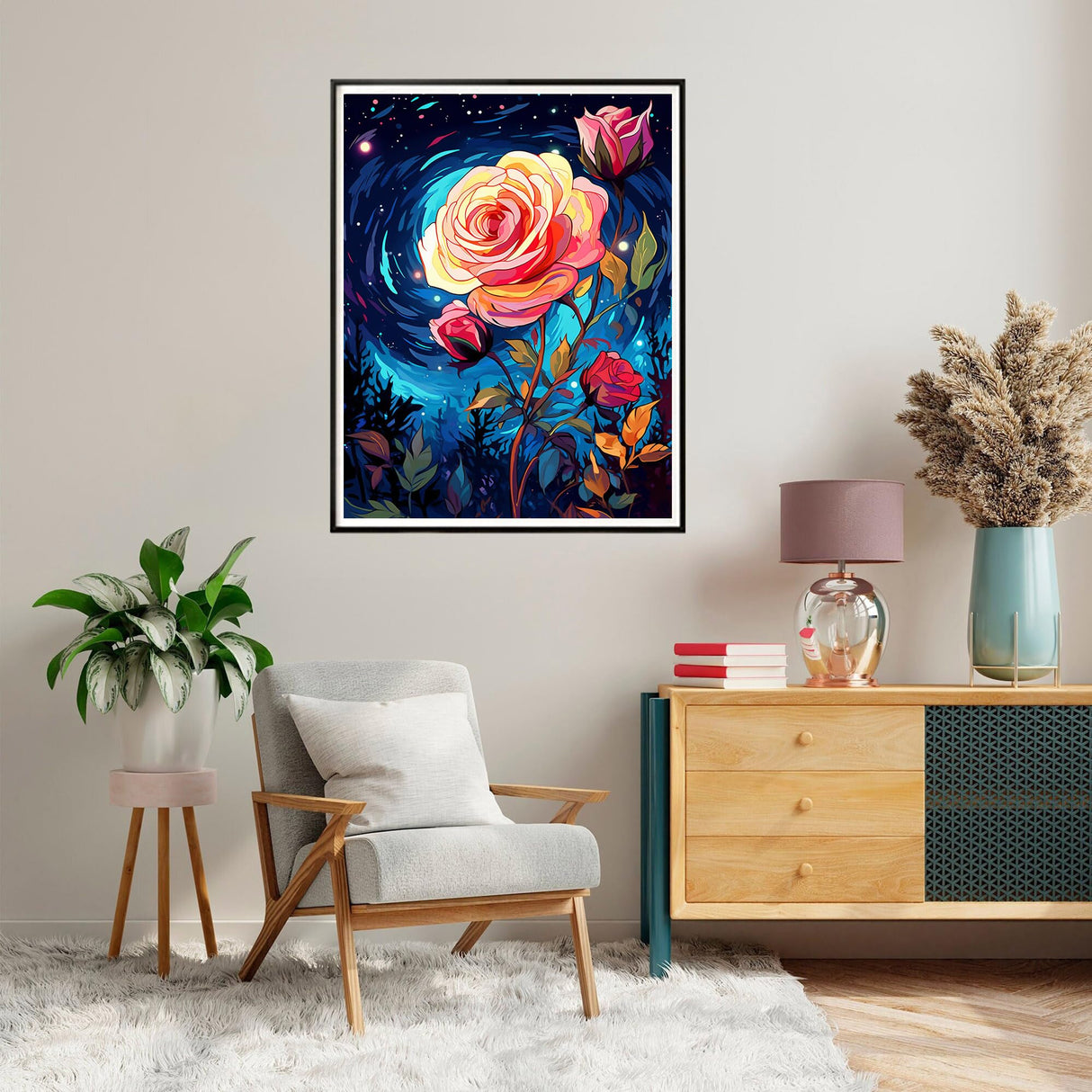 SKRYUIE Paint by Numbers Kits for Adults Rose, Acrylic Oil Flower Paint by Numbers for Adults Beginner Canvas with Brushes Paintwork Art Crafts for Home Decor 16x20 inch x8 SKRYUIE