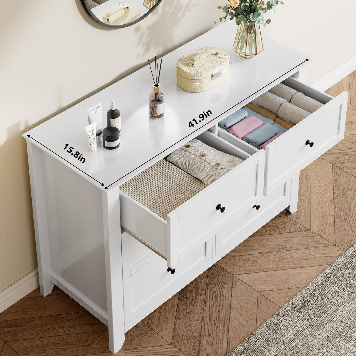 IDEALHOUSE White Dresser for Bedroom, Large 6 Drawer Dresser with Deep Drawers & Metal Knobs, Modern Wooden Double Chests of Drawers for Entryway, Hallway IDEALHOUSE