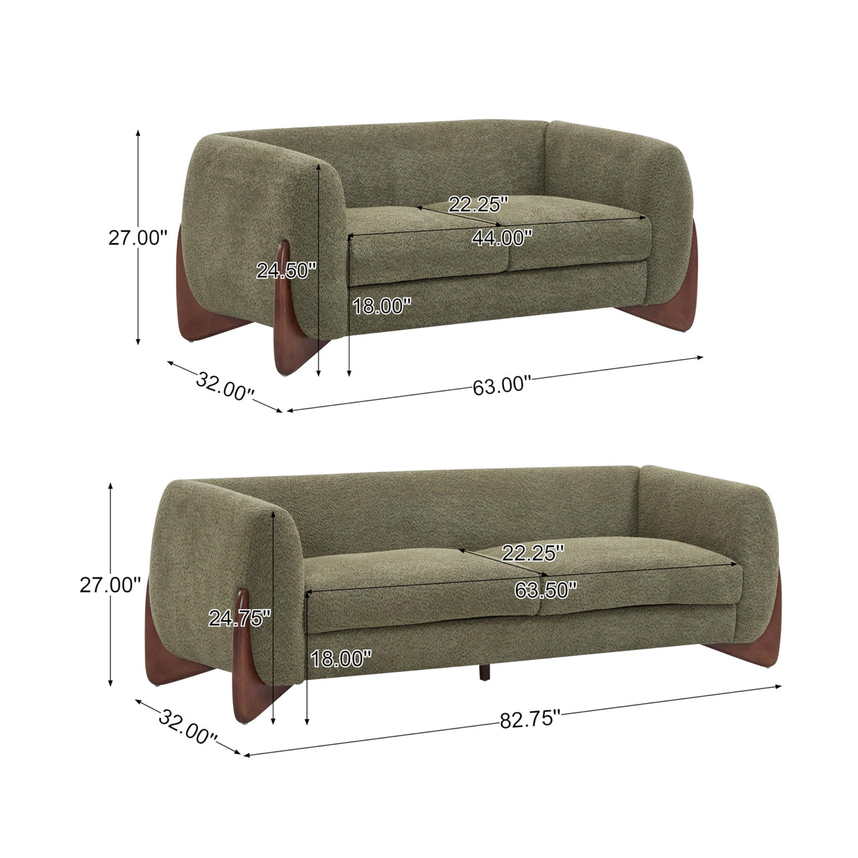 Christopher Knight Home Almad 2 Pieces Sofa Couch Set, Cozy 3-Seater Sofa and Loveseat for Living Room, Upholstered Couch Chair, Soft Seating Lounge Sofa with Wood Frame, Boucle Fabric, Olive Green Christopher Knight Home