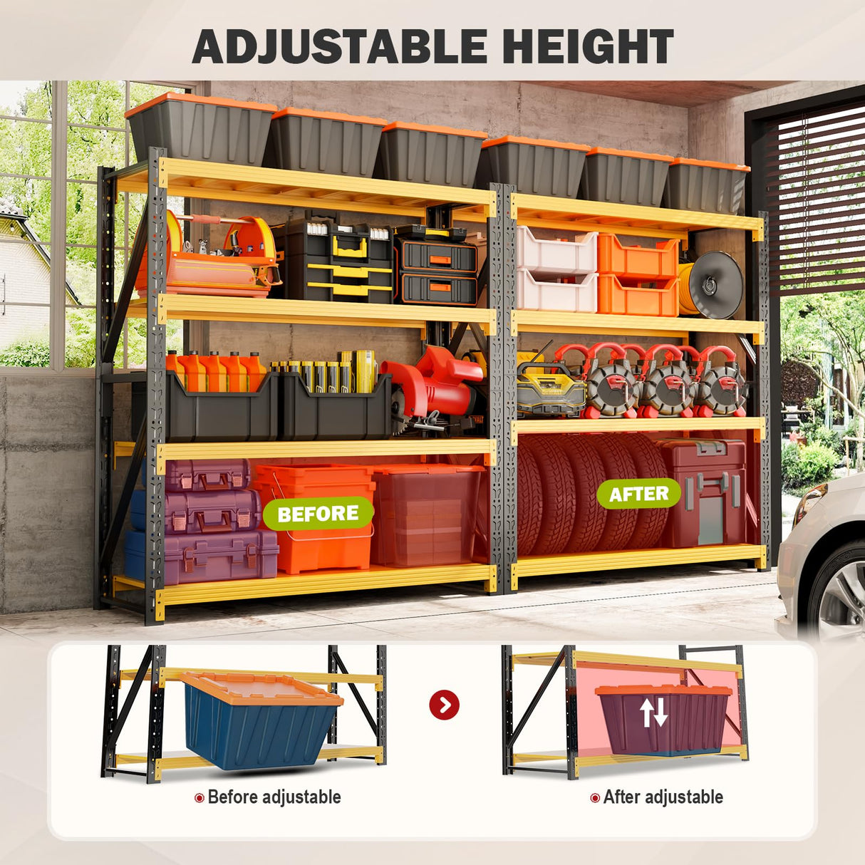 3000LBS Garage Shelving Heavy Duty, 79" H Storage Shelves, 4-Tier Adjustable Metal Storage Shelves, Steel Industrial Shelving Unit, Metal Shelving for Garage, Basement, Warehouse (31.5x20x79in) SXJJAR