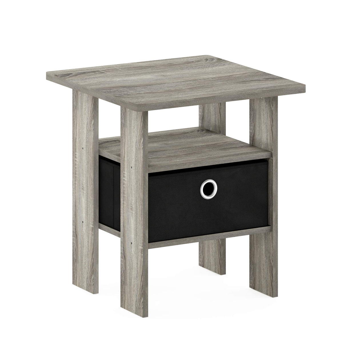 Furinno Andrey End Table / Side Table / Night Stand / Bedside Table with Bin Drawer, French Oak Grey/Black Furinno