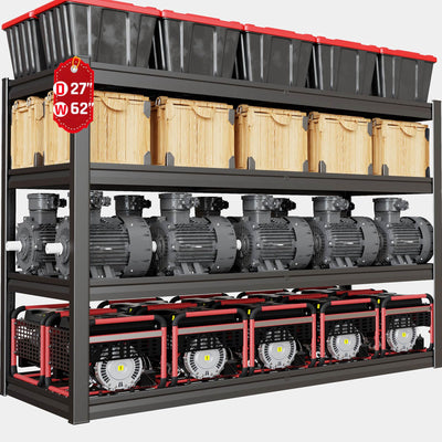 PMKES 62" W Garage Shelving Heavy Duty, 4 Tier Garage Shelves, 27" D Adjustable Storage Shelving Unit, Commercial Metal Shelf for Warehouse, Pantry, School, Shop, 62" Wx27 Dx62 H